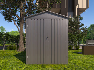 Motorcycle Outdoor Steel Storage Shed with Window, Tracks and Fixtures, Weather-Resistant Metal Bike Garage, Grey