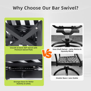 Modern 2-Piece Outdoor Swivel Bar Chairs with Sunbrella Cushions – 360° Aluminum Patio Bar Stools in Ember Black