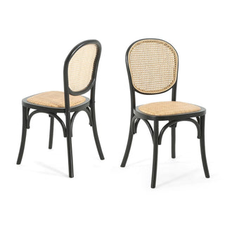 Elegant Vintage Rattan Dining Chairs With Solid Birch Wood Frame (Set Of 2)