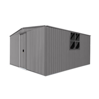 Mondawe 2-in-1 Metal Outdoor Storage Shed and Firewood Shed, Grey Dual-Use Design for Winter Use