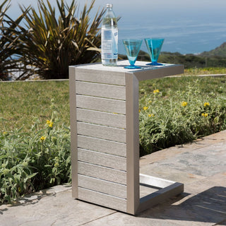 Modern Outdoor C-Shaped Side Table For Patio And Poolside