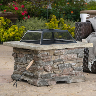28" MGO Wood Burning Outdoor Fire Pit with Lid - Stone Gray