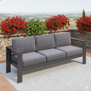 73" All-Weather Aluminum Patio Sofa, 3 Seat Outdoor Couch with Thick Cushions &  Frame