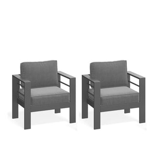 Set of 2 28" All-Weather Metal Patio Armchairs with Thick Gray Cushions & Gray Frame