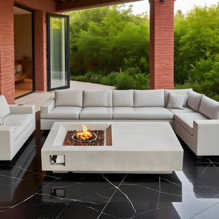 60" Propane Gas Fire Pit Table, 50000 BTU Rectangular Concrete Fire Pit for Outside Patio Deck Garden Backyard- Light Gray