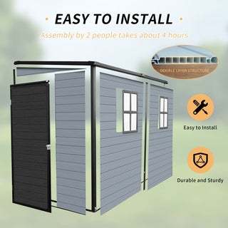 4x8 FT Outdoor Resin Storage Shed with Floor, 2 Windows & Lockable Door – Plastic Garden Shed for Tools, Bikes & Trash Cans