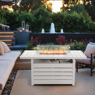 54.3 Inches Outdoor Patio White/Dark Grey/Black Aluminum Fire Pit Table, 50000 BTU CSA Certified Propane Gas Fire Pit, Rectangular Fire Table w/Stainless Burner, Lava Rock, Waterproof Cover