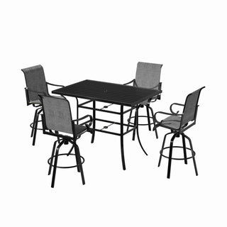 5-Piece Outdoor Cast Aluminum Dining Set – Black Swivel Chairs & Table for Patio