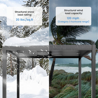 Aluminum Pergola Gazebo with Adjustable Louvered Roof & LED