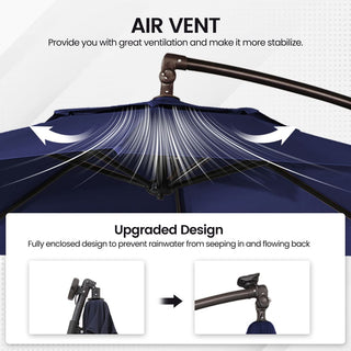 11 FT Steel Pole Solar LED Offset Patio Umbrella with 360° Rotation & Easy Crank – Outdoor Hanging Cantilever Umbrella for Patio & Garden