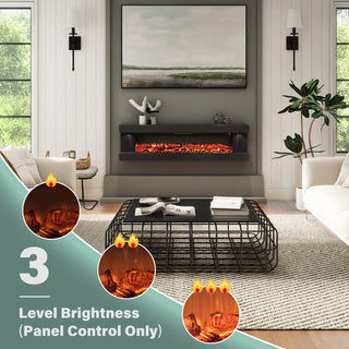 50"/60"/72" Wall-Mounted Electric Fireplace with Suspended LED Lighting, Modern Indoor Fireplace for Living Room