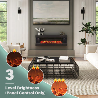 50"/60"/72" Wall-Mounted Electric Fireplace with Suspended LED Lighting, Modern Indoor Fireplace for Living Room