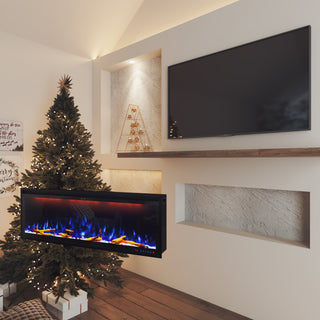 Mounted Electric Fireplace – Black LED, Remote Control, Multiple Sizes (50 in–88 in)