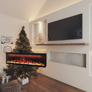 Mounted Electric Fireplace – Black LED, Remote Control, Multiple Sizes (50 in–88 in)
