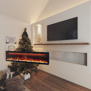 Mounted Electric Fireplace – Black LED, Remote Control, Multiple Sizes (50 in–88 in)