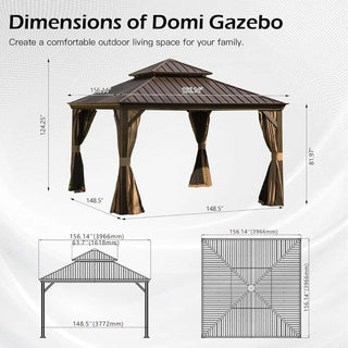 Hardtop Gazebo with Galvanized Steel Double Roof, Metal Gazebos with Drainage System Patio Pergola for Patio Deck Backyard,Curtain and Netting