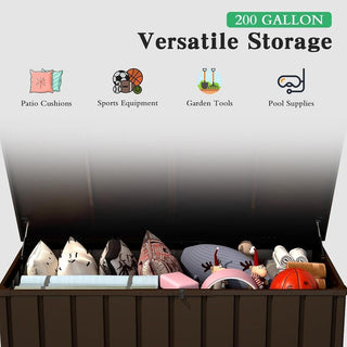 200 Gallon Metal Deck Box, Waterproof Outdoor Storage Box with Lockable Lid