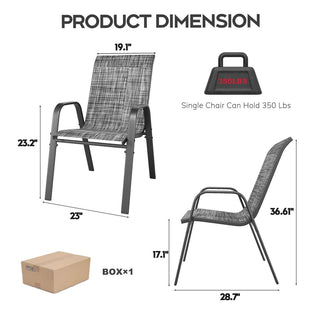 4-Piece Outdoor Patio Dining Chairs Set, Ergonomic Wide Seats with Lumbar Support, Waterproof Teslin Fabric & Rust-Resistant Metal Frame, 350 lbs Capacity