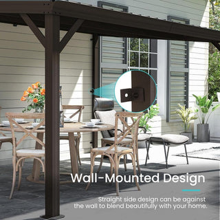 10X14 FT Lean To Gazebo With A Sloped Galvanized Steel Roof, Upgraded Heavy-Duty Mounted Awning, And Drainage System
