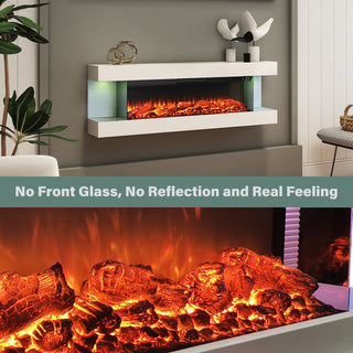 32"/50"/60"/72" Wall-Mounted Electric Fireplace with Suspended LED Lighting, Modern Indoor Fireplace for Living Room