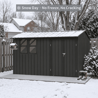 12x10 FT Metal Garden Shed Outdoor Storage, Multi-Color (White/Black/Grey/Brown) with Window & Shelving, Heavy Duty Garden Tool Shed for Backyard & Patio
