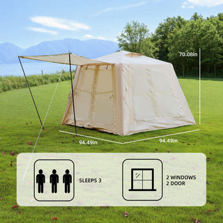 5.76m² Inflatable Camping Tent with Canopy, 4-Season Waterproof Oxford Air Tent for 2-3 Persons with Hand Pump