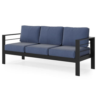 Patio Sofa Aluminum Outdoor Sofa with 3 Seats, All-Weather Metal Outdoor Couch with 5" Thick and Soft Cushion-Light Gray/Blue