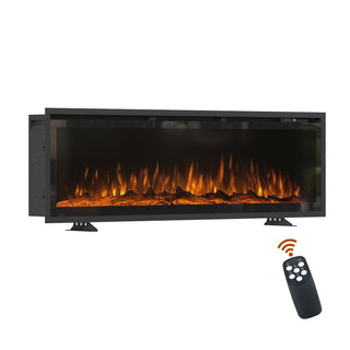 50/60/72-Inch Wall-Mounted & Recessed Electric Fireplace with Overheat Protection, Black