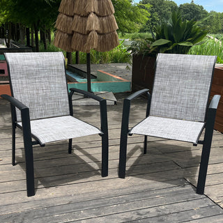 2-Piece Outdoor Patio Chairs – All-Weather Metal Dining Chairs for Garden & Poolside, Black or Cream Frame