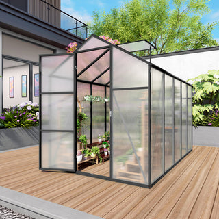 Walk-In Polycarbonate Greenhouse with Raised Base & Anchor Kit – Heavy-Duty Aluminum Greenhouse for Outdoor Backyard, All Seasons