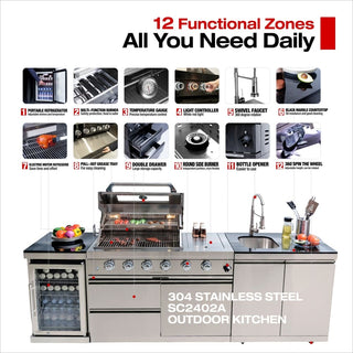 46-Inch Deluxe Outdoor Kitchen BBQ Island Grill, 4-Burner 72,000 BTU Stainless Steel with Wine Cooler, Refrigerator, Rotisserie, Granite Countertop & Storage Cabinets