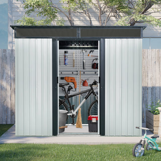 8X6 FT Outdoor Metal Storage Shed with Lockable Sliding Doors and Transparent Roof Panel, Perfect for Garden and Lawn Equipment