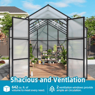 New-Design Walk-In Polycarbonate Greenhouse with Heavy-Duty Aluminum Frame – All-Season Garden & Backyard Greenhouse