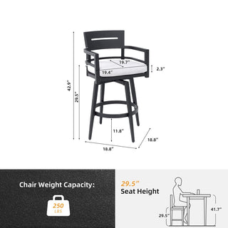 Modern 2-Piece Outdoor Swivel Bar Chairs with Sunbrella Cushions – 360° Aluminum Patio Bar Stools in Ember Black