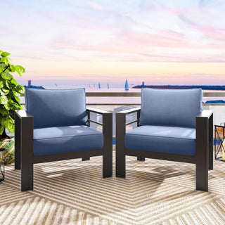 2-Pack 28" All-Weather Aluminum Patio Armchairs with Thick Blue Cushions