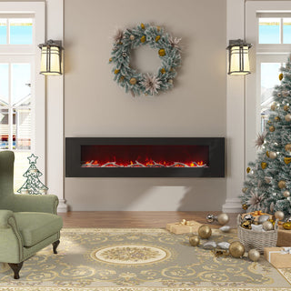 42/50/60/72 Inch Wall-Mounted Black Electric Fireplace Insert-5120 BTU with 2-Speaker Stereo Sound