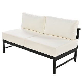 U-Shaped All Weather Patio Sectional Sofa Set, 5-6 Seater Outdoor Conversation Couch with 5.9" Thick Cushions & Heavy Duty Iron Frame for Garden Backyard Poolside