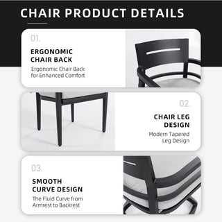 7-Piece Aluminum Outdoor Patio Dining Set with Sintered Stone Table & Sunbrella Cushions, 4 Chairs & 2 Swivel Rockers – Ember Black