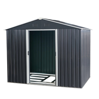 8X6 FT Outdoor Metal Storage Shed with Foundation, Weatherproof Garden Tool Organizer