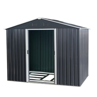8X6 FT Outdoor Metal Storage Shed with Foundation, Weatherproof Garden Tool Organizer