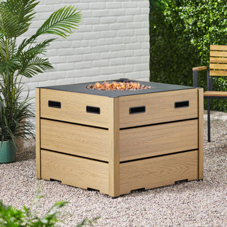 Outdoor 31" WPC Base Square Propane Fire Pit - 40,000 BTU, Wood-Looking/Grey