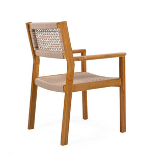 Stylish Acacia Wood And Rope Dining Chairs In Teak Finish (Set Of 2)