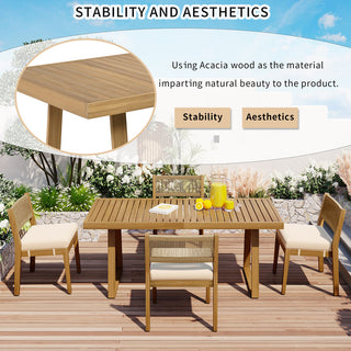 Outdoor Acacia Wood Dining Set – Patio Table & Chairs with Thick Cushions for Balcony, Garden & Backyard