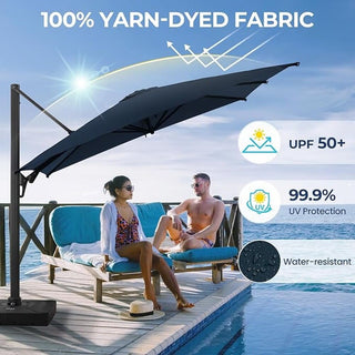 10 Ft Square Large Cantilever Patio Umbrella with 360° Rotation & Tit Adjustment and Heavy Duty Offset Polyester Canopy Deck Umbrella without base