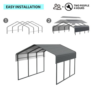 10x15/12x20 FT Heavy Duty Metal Carport with Galvanized Steel Roof and Reinforced Base for Cars, Boats & Trucks