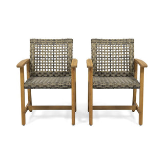 Two-Piece Wooden Rattan Dining Chair Set, Featuring A Weaving Technique