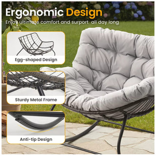 Dark Gray/Light Gray/Green Egg Rocking Chair with Ottoman, All-Weather Wicker Lounge & Cushions