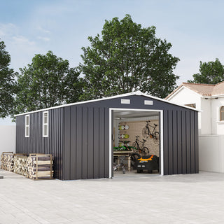 10x12 FT Outdoor Metal Storage Shed with Dual Skylight Windows, 0.25mm Color Steel Panels & Protective Film, Available in Two Colors