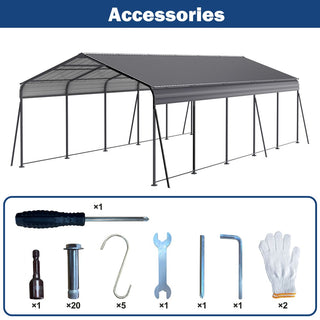 Heavy-Duty Metal Garage Canopy with Galvanized Steel Roof & Frame, Outdoor Carport Storage Shed for Cars, Boats & Trucks – Gray