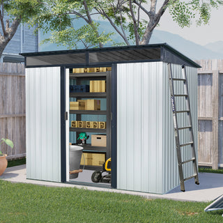 8X6 FT Outdoor Metal Storage Shed with Lockable Sliding Doors and Transparent Roof Panel, Perfect for Garden and Lawn Equipment